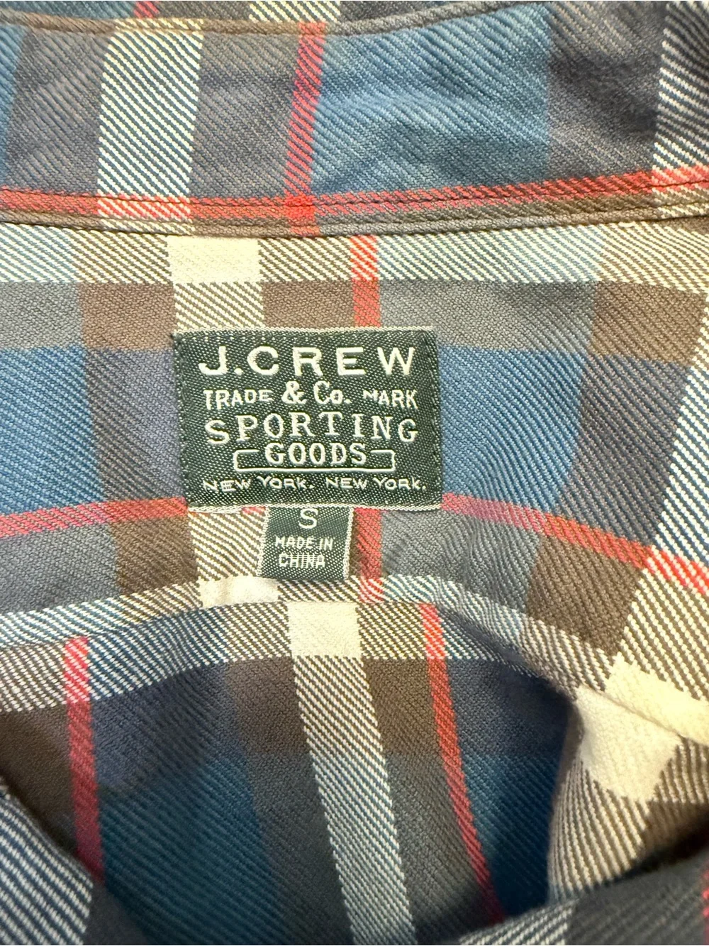 J.Crew Sporting Goods Plaid Flannel Shirt Men’s Small Blue Red Cotton Button Up